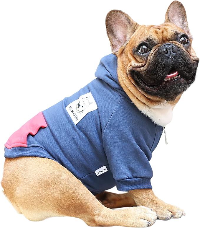 iChoue French Bulldog Frenchie Clothes Hoodies for Dogs Pug English Boston Terrier Bully Pitbull Corgi Sweatshirt Sweater Clothing - Navy/XLarge