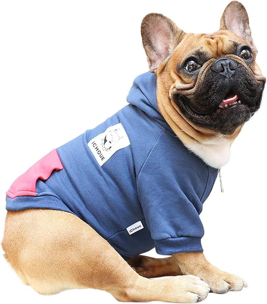 iChoue French Bulldog Frenchie Clothes Hoodies for Dogs Pug English Boston Terrier Bully Pitbull Corgi Sweatshirt Sweater Clothing - Navy/XLarge
