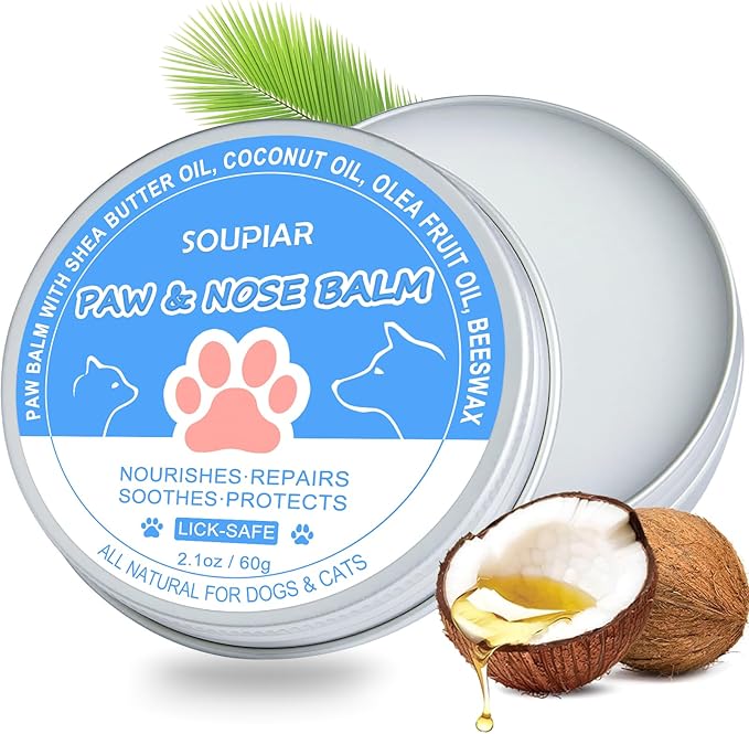Vet-Approved Dog Paw Balm & Nose Butter 2.1oz - Lick-Safe All-Natural Moisturizer with Coconut Oil, Nourishes Dry Paws & Noses, Protects Against Hot Pavement & Winter Cold for Dogs, Cats & Horses