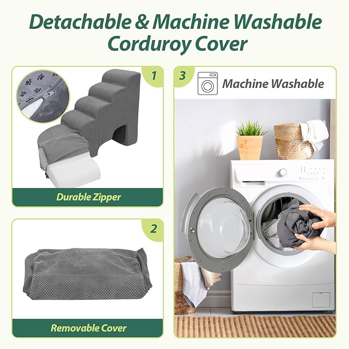 6 Tier Dog Stairs/Steps for High Bed, 27.5”H Non-Slip Pet Stairs Adjust to Left Side of Bed, Pet Steps for Puppies, Old Pets, and Injured Dogs, Gray