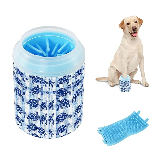 Dog Paw Cleaner Cups for Dogs Pets Foot Washer Paw Scrubber for Medium Small Cats Dogs Cleaning Cup Blue Sea Turtle Tie Dye