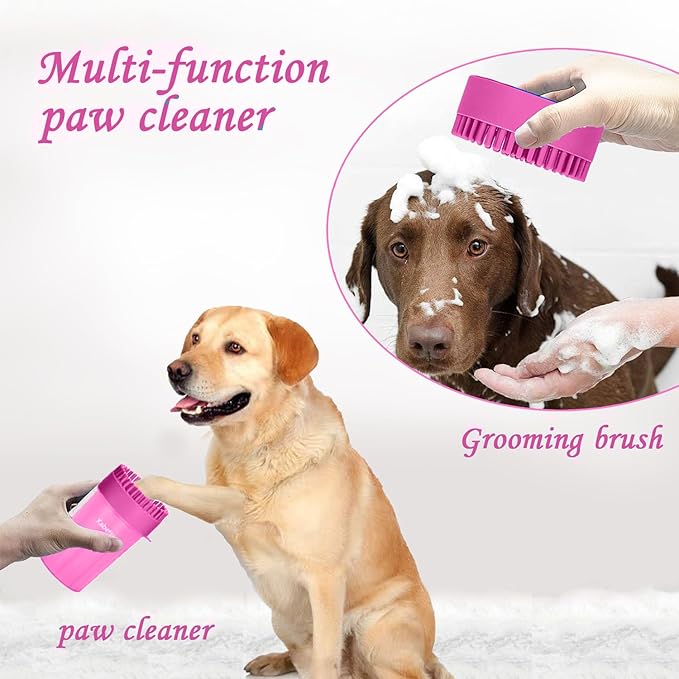 Dog Paw Cleaner & Washer for Large/Extra Large Breeds - Muddy Paws Easy Cleaning Cup for Big Dogs - Includes 3 Absorbent Towels(Pink)