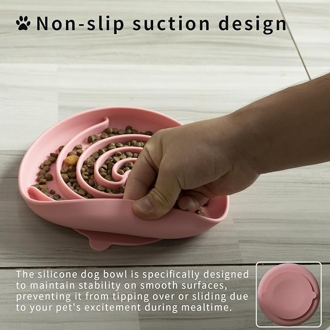 Slow Feeder Dog Bowls, Dishwasher Microwave Safe Silicone Puppy Puzzle Bowl with Non-Slip Design for Eating (Powder Pink)