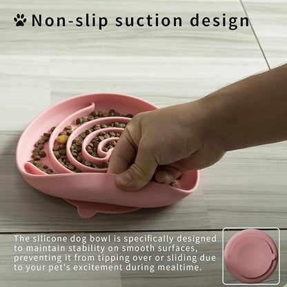Slow Feeder Dog Bowls, Dishwasher Microwave Safe Silicone Puppy Puzzle Bowl with Non-Slip Design for Eating (Powder Pink)