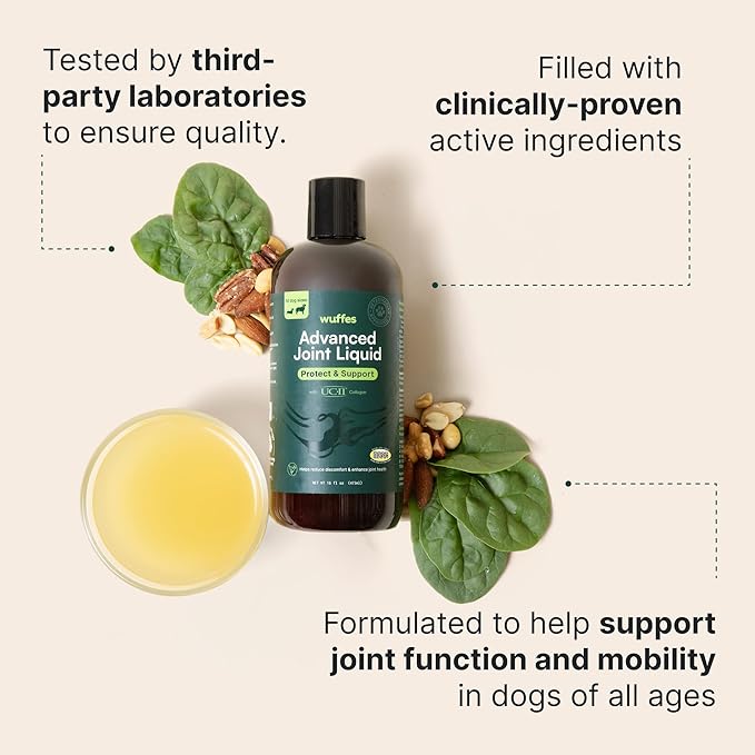 Wuffes Advanced Joint Liquid for Dogs, Hip & Joint Support Supplement with Glucosamine, Chondroitin, UC-II® Collagen, and MSM, for Small & Large Breeds, 16 Oz
