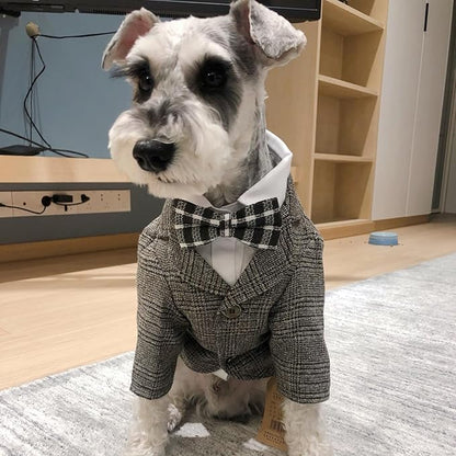 Dog Clothes Pet Plaid Suit Dog Tuxedo Costumes, Formal Gentleman Apparel Vest, Wedding Party Birthday Wear French Bulldog Pug Teddy Terrier (XXL, Brown Coat)