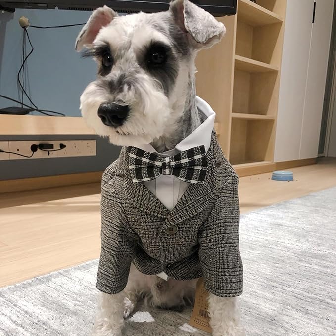 Dog Clothes Pet Plaid Suit Dog Tuxedo Costumes, Formal Gentleman Apparel Vest, Wedding Party Birthday Wear French Bulldog Pug Teddy Terrier (XL, Brown Coat)