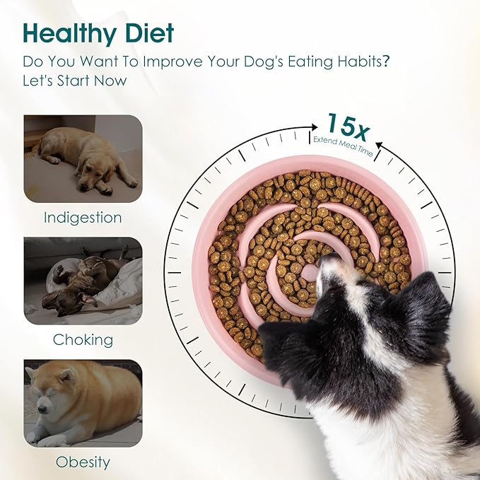 vancasso Slow Feeder Dog Bowl, 3 Cups Ceramic Slow Feeder for Large Breed, Puzzle Maze Dog Food Bowl for Fast Eater, Pink