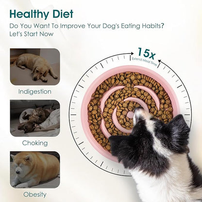 vancasso Slow Feeder Dog Bowl, 3 Cups Ceramic Slow Feeder for Large Breed, Puzzle Maze Dog Food Bowl for Fast Eater, Pink