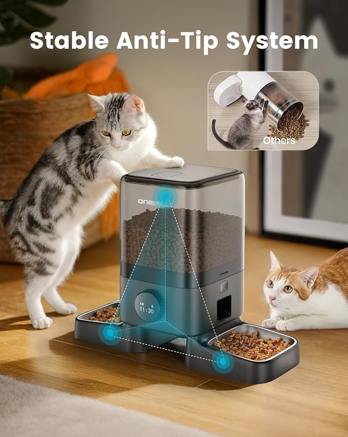 oneisall Automatic Cat Feeder for 2 Cats, 20 Cups/5L Auto Cat Feeder, Automatic Cats Food Dispenser for Small Pets Indoor, Timed Pet Feeder for Dry Food