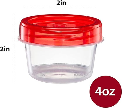 (4 Ounce 20 Pack) Twist cap Containers Clear Bottom With Red Top Screw on Lids Twist Top Food Storage Freezer Containers