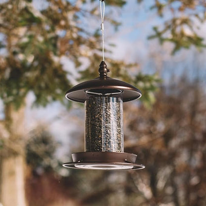 Metal Bird Feeder for Outside Hanging,Wild Bird Feeders for Cardinal, Large Roof and Tray - 6 Port