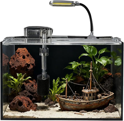 AQUA DAREN 2.5 Gallon Fish Tank Starter Kits, with Led Light, Filter Pump, Cover, Small Fish Tank Betta Aquarium (30x18x20CM)