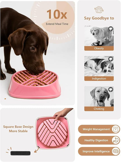 KASBAH Slow Feeder Dog Bowls Large Breed, Holds 5 Cups Wet or Dry Food for Large and Medium Dogs,Puzzle Maze for Fast Eaters,Square Base,Non-Slip, Made Without BPA,Helps Prevent Bloat & Aid Digestion