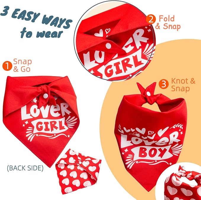 Dimidium Valentines Day Dog Bandanas 2 Pack, Love Pet Scarf for Boy & Girl Dogs, Premium Durable Fabric, Heart Bandana for Small & Medium Dogs (Medium)