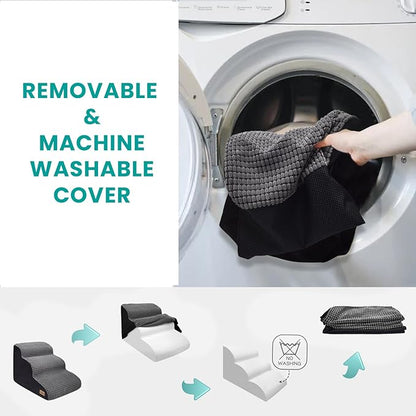 Dog Srairs for Small Dogs, 4-Step Dog Ramp for High Beds and Couch, Foam Dog Stairs with Durable Non-Slip Waterproof Fabric Cover, Grey Pet Stairs for Pets Joint