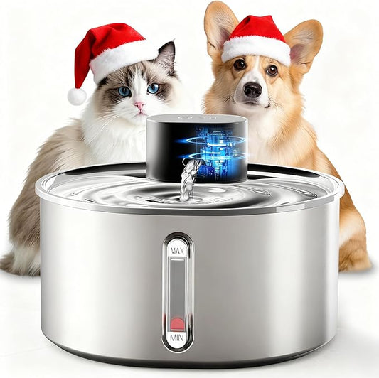 No Pump Cat Water Fountain, 3.2L/108oz Wireless Stainless Steel Pet Water Fountain, Cordless Automatic Dispenser, Battery Operated Cat Fountain with Motion Sensor, Dual Mode