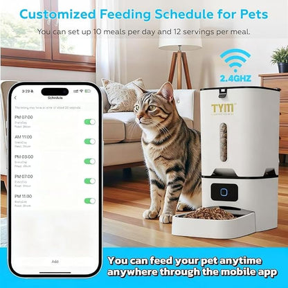 TYM Automatic Cat Feeder, 7L Cat Food Dispenser with 2.4G WiFi, Timed Cats Feeder with APP Control, Auto Pet Food Dispenser for Small Pets, Dogs, Dual Power Supply, Detachable for Easy
