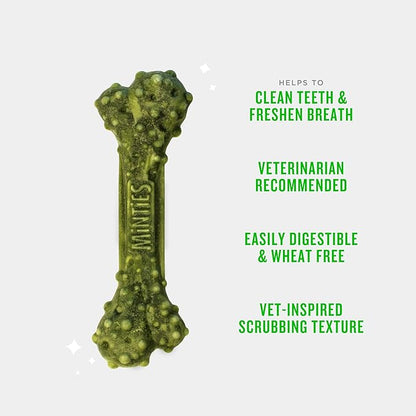 Minties Dental Chews for Dogs, 8 Count, Vet-Recommended Mint-Flavored Dental Dog Treats for Medium Dogs, Bones Clean Teeth, Fight Bad Breath, and Removes Plaque and Tartar
