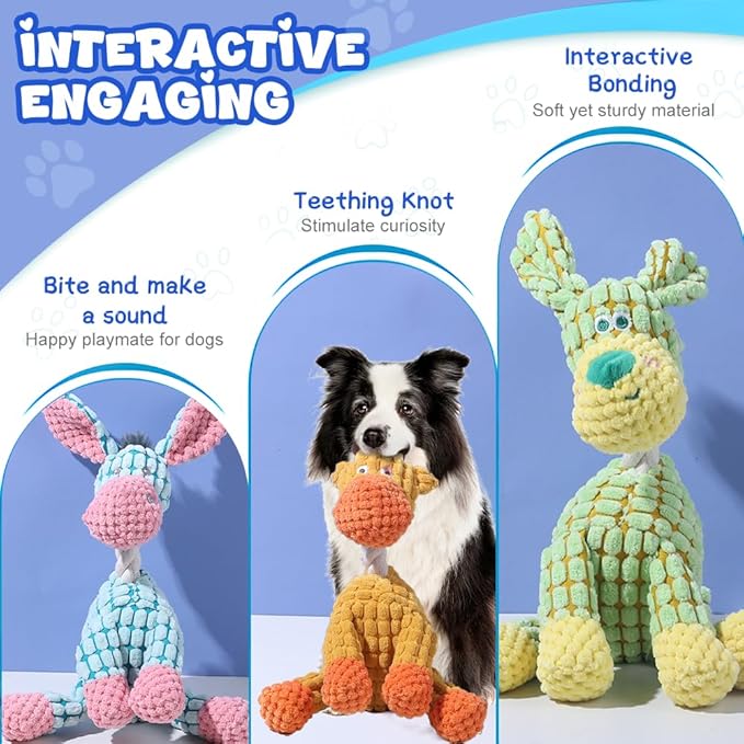 2026 New Dog Toys,Indestructible Plush Dogs Toy for Aggressive Chewers,Squeaky Durable Chew Toy for Indoor Pups Teething, Stuffed Toys for Small Medium Large Dogs (Brown+Giraffe)