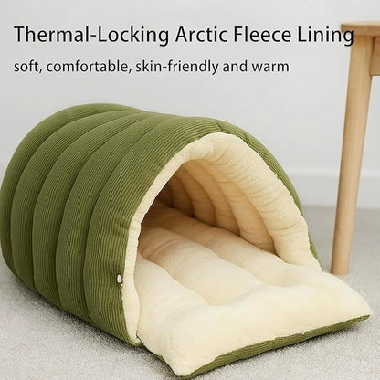 Cozy Monster Cat Bed, Soft and Warm Cats House Tent Bed, Pet Cave for Indoor Cats, Removable Cushioned Interior, Ideal for Cats, Kittens & Small Dogs (Green, S)