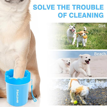 Professional 7 in 1 Dog Paw Cleaner for Dogs & Cats - Includes 1 Portable Paw Washer, 1 Bath Brush, 2 Dog Toothbrushes and 3 Absorbent Towels Note: Fits Paws up to 2 Inches Wide (Small, Blue)