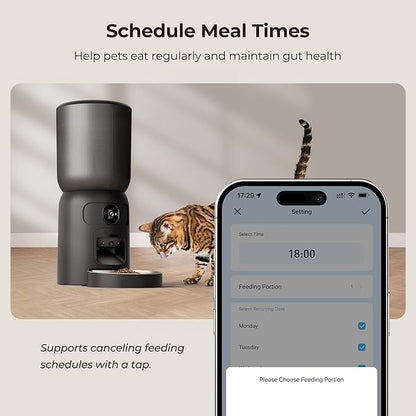 Smart Pet Feeder with 2K Dual Camera & AI Recognition, 6L Automatic Cat Dog Feeder with App Control, 2.4G/5G WiFi, Voice Message, Pet Interaction, Motion Tracking, No Clog, Dual Power, for Multi-Pet