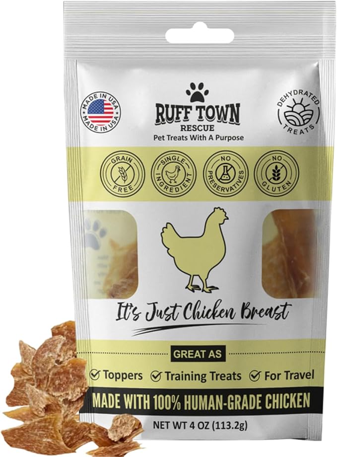 Chicken Jerky Dog Treats Made in USA | Chicken Dehydrated Breast | Training Treats | Human Grade, High Protein, Single Ingredient Dog Treats | Grain-Free, Hypoallergenic | All Breeds, 4 oz