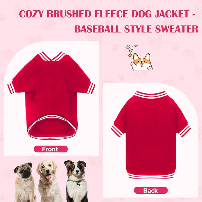 Dog Sweaters for Large Dogs, Brushed Fleece Dog Sweater Baseball Jacket Large Pet Sweater Clothes Soft Warm Boy Girl Pet(Red-XL)