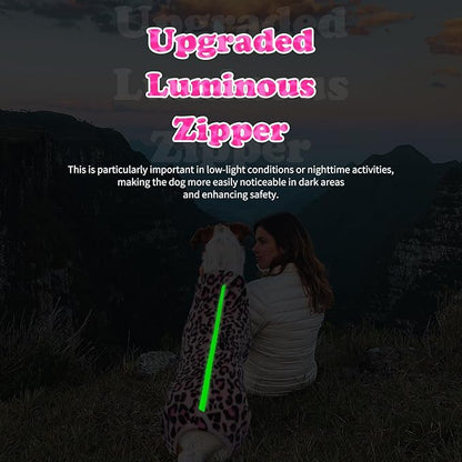 ROZKITCH Warm Dog Pajamas for Large Dogs, Pet Windproof Warm Cold Weather Jacket Vest with Luminous Zipper, Jumpsuit Apparel Outfit Clothes for Small Medium Large Dog L-Pink L