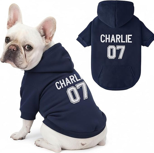 Personalized Name Dog Hoodie, Embroidered Puppy Sweater with Name and Number, Customized Pet Clothes Warm Winter Outfit for Dogs, Bright Puppy Sweatshirt, Pet Birthday Outfit, Dog Lovers Gifts