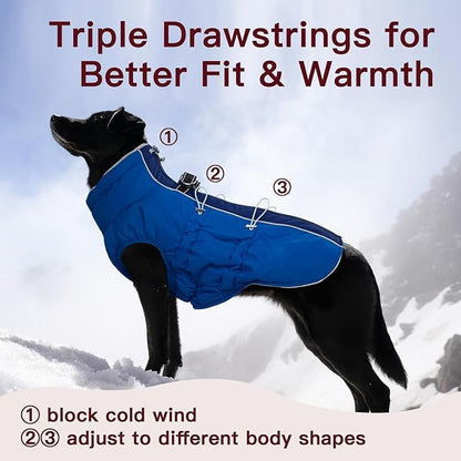 Winter Dog Coat - Zip Up Snowsuit Jacket, Reflective & Water-Resistant, Large (3X), Royal-Blue
