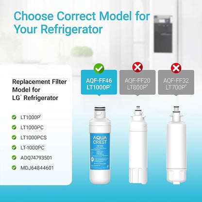 AQUA CREST LT1000PC ADQ747935 Refrigerator Water Filter and Air Filter, Replacement for LG® LT1000P®/PC/PCS, LMXS28626S, LFXS26973S, MDJ64844601, ADQ74793501, ADQ74793502 and LT120F®, 4 Combo