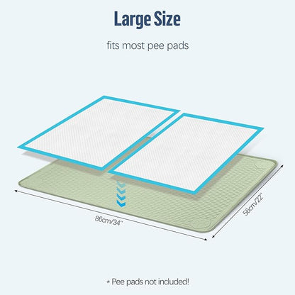 Pee Pad Holder for Dogs, 34" x 22" Silicone Pee Tray Mat Leak-Proof, High Edge, No Spill Pet Pad Holder for Puppy, Cat, Rabbit, Training Pads for Floor Protection, No Pee Pads (Green)