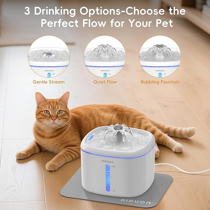 Cat Water Fountain,84oz/2.5L Pet Cat Fountain – Ultra Quiet Upgraded Automatic Pet Water Dispenser with 3 Replaceable Filters, Indoor Cat & Dog Drinking Bowl (with mat)