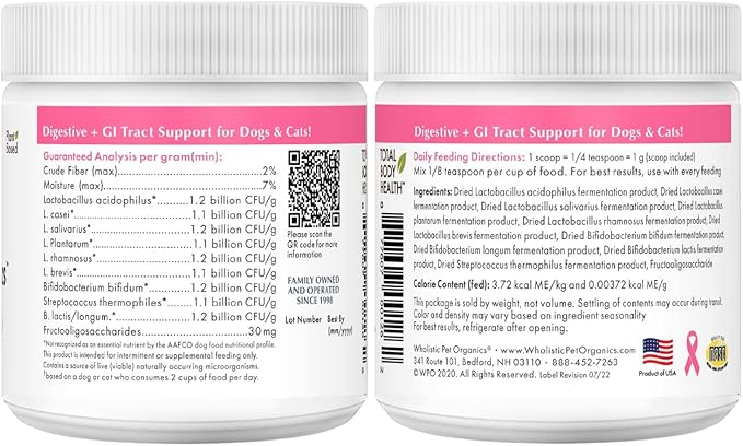 Wholistic Pet Organics WholeBiotics - Daily Dog Probiotics for Digestive Health Support & Immune Boost - 9 Strains - Prebiotics & Probiotics for Dogs & Cats - Gut Health for Dogs - 3 Oz - 85 Scoops