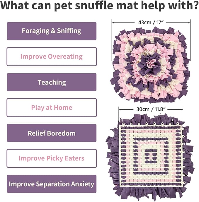 Pet Snuffle Mat for Dogs, Dog Feeding Mat, Nosework Training Mats for Foraging Instinct Interactive Puzzle Toys (Pink&Violet &White)