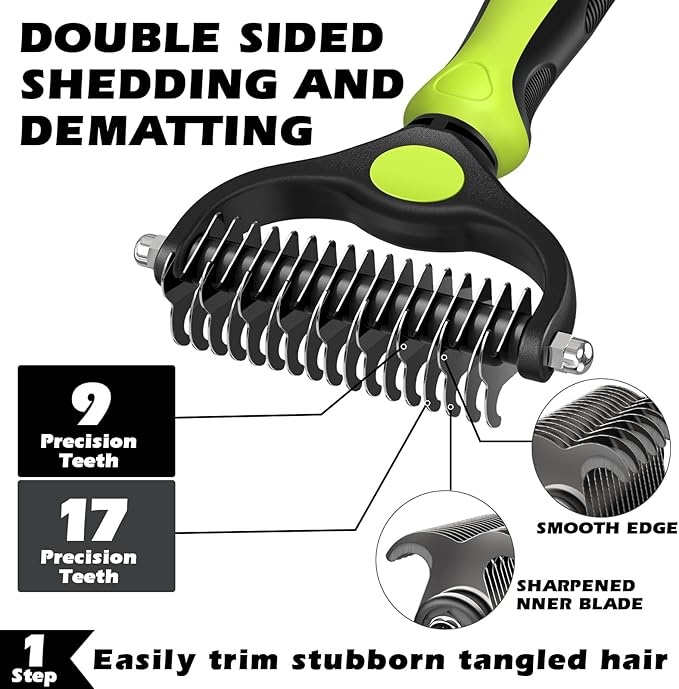 3PCS Self Cleaning Slicker Brush & Pet Grooming Rake & Bath Brush for Dogs,Cats and Horses | Double-Sided Dematting Comb & Skin Friendly Deshedding Grooming Tool (J-Green Black)