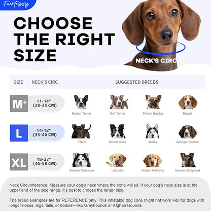 Inflatable Dog Cone Collar with Detachable Sturdy Shield,Soft&Lightweight-Ideal for Post-Surgery Recovery and Daily Wear,Suitable for Small Medium Large Dog Breeds(Blue,L)