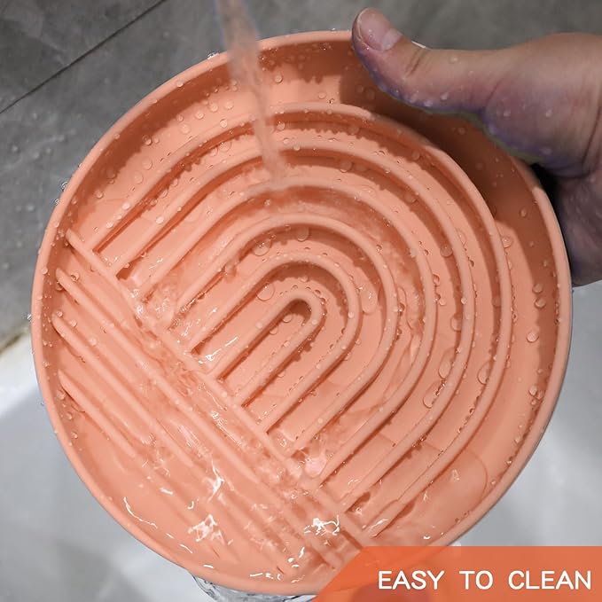 Slow Feeder Dog Bowls with Suction Cups, Silicone Puzzle Bowl for Slow Eating, Pets Slow Feeder Non-Slip Design Dishwasher Microwave Safe for Small Medium Dogs, Pink