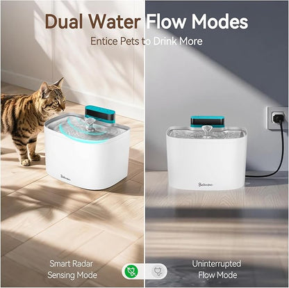 Cat Water Fountain, App Control Wireless Cat Fountain, 122oz/3.6L Pumpless Water Fountains for Cats Indoor with Stainless Steel Tray, Wi-Fi Dog and Pet Water Fountain (White, Fountain+2 Fliters)
