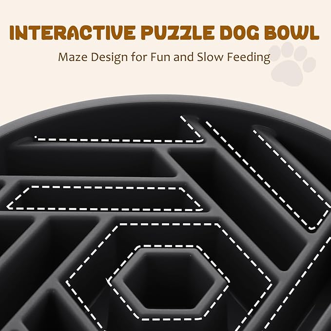 WHIPPY Slow Feeder Dog Bowl, Puzzle Maze Design to Slow Down Eating, 3-Cup Capacity, Anti-Gulping Food Bowl for Medium & Large Dogs,Gray
