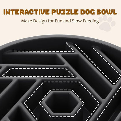 WHIPPY Slow Feeder Dog Bowl, Puzzle Maze Design to Slow Down Eating, 3-Cup Capacity, Anti-Gulping Food Bowl for Medium & Large Dogs,Gray