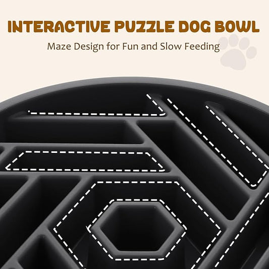 WHIPPY Slow Feeder Dog Bowl, Puzzle Maze Design to Slow Down Eating, 3-Cup Capacity, Anti-Gulping Food Bowl for Medium & Large Dogs,Gray
