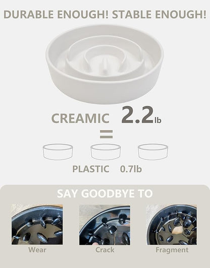 Ceramic Slow Feeder Dog Bowls, 2.0 Cups Slow Feeder for Medium and Large Dogs, Puzzle Maze Bowl to Slow Down Eating, 30oz, 8in, White