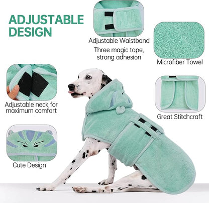 Microfibre Dog Drying Coat, Fast Drying Super Absorbent Towel, Magic Sticker & Belly Strap, Robes for After Bath, Small to Large Dog & Cat