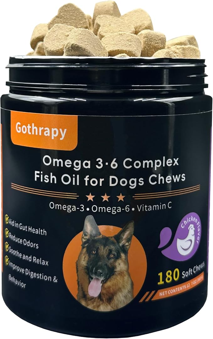 Fish Oil for Dogs, Vet-Formulated, US-Formulas Oral Natural Omega 3 & 6 Treatment Supplements – EPA & DHA Fatty Acids for Itchy Skin, Shedding & Allergy Relief – 180 Chicken Soft Chews