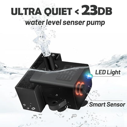 Cat Water Fountain, 74oz/2.2L Ultra Quiet Automatic Water Dispenser for Cats Dogs with Colorful LED Indicator, Water Bowl for Pets with Filter