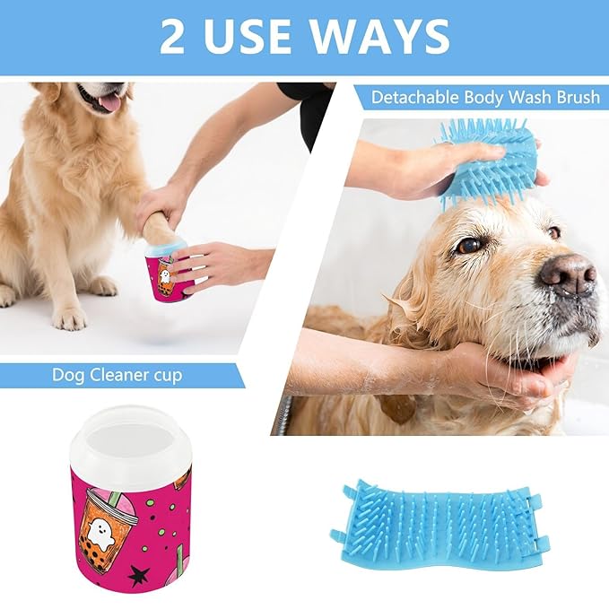 Dog Paw Cleaner Mudbuster Dog Foot Washer for Small Medium Large Dogs Cats Premium Pet Supplies Ghosts Bubble Tea Cups Pink