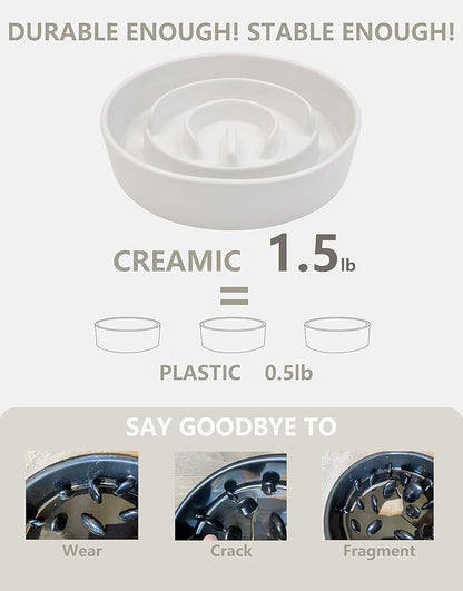 Ceramic Slow Feeder Dog Bowls, 0.6 Cup Slow Feeder for Small Dogs and Cats, Puzzle Maze Bowl, Prevents Choking, 6in, White